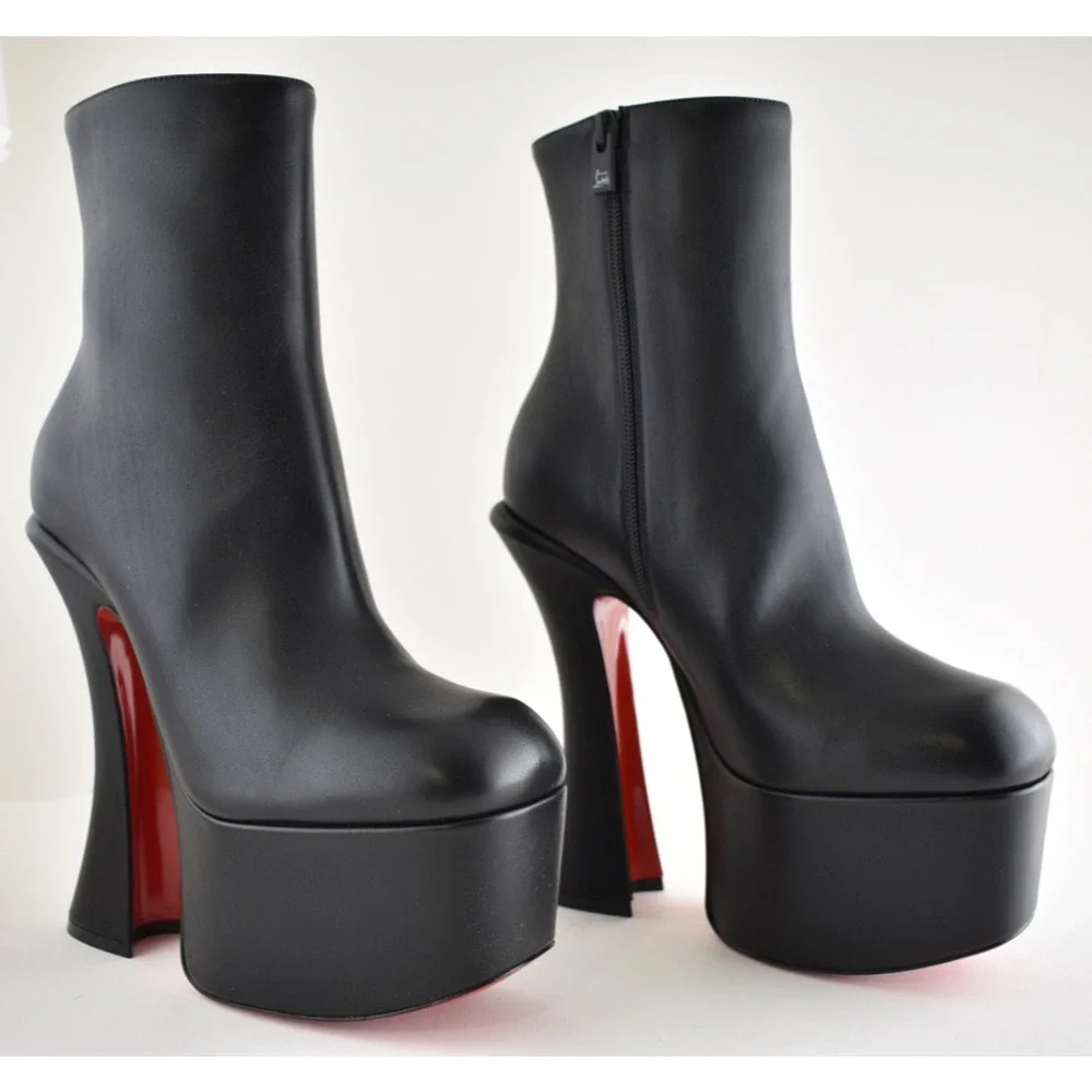 Christian Louboutin Aquabootie 160 Black Leather Platform Block Heel Bootie 40 - Picture 5 of 16